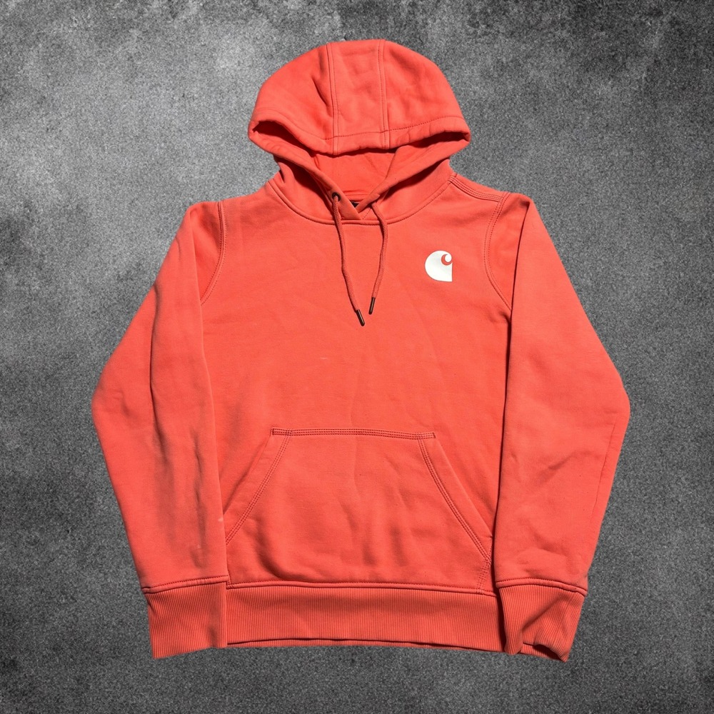 Carhartt Relaxed Fit Graphic Logo Hoodie Womens XS Coral TS0288-W Sweatshirt